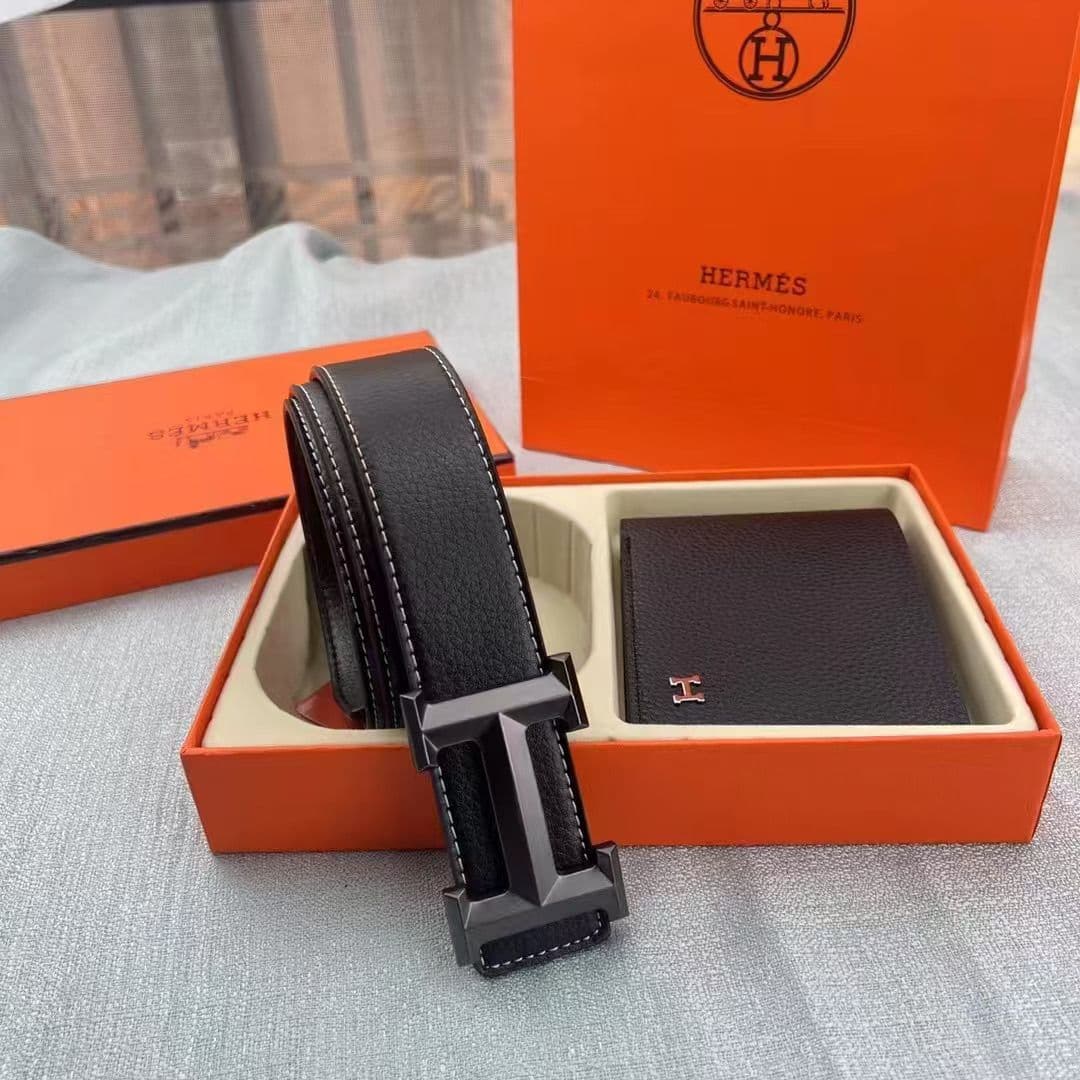 Hermès - მამაკაცის ტყავის კომპლექტი ელეგანტური H ბალთით